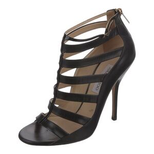 Jimmy Choo Black Fathom Strappy Leather Gladiator Ankle Boots Booties 40 10